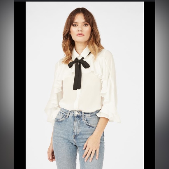 Zara button up blouse with black neck tie size medium - Picture 6 of 6